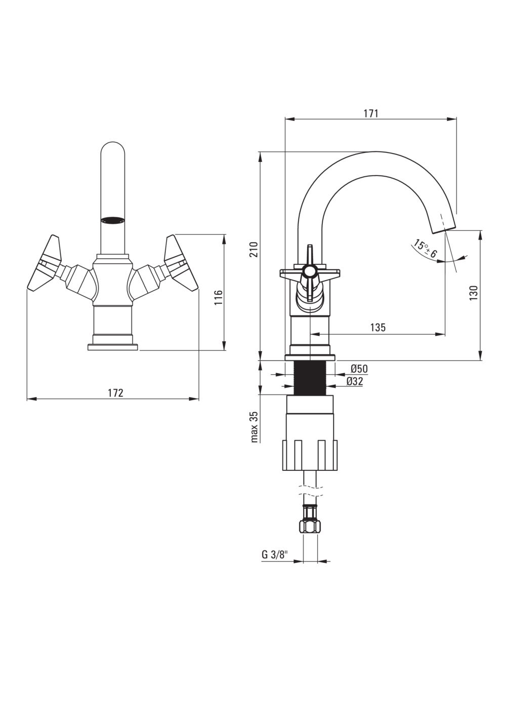 Temisto króm mosdó csaptelep + click-clack